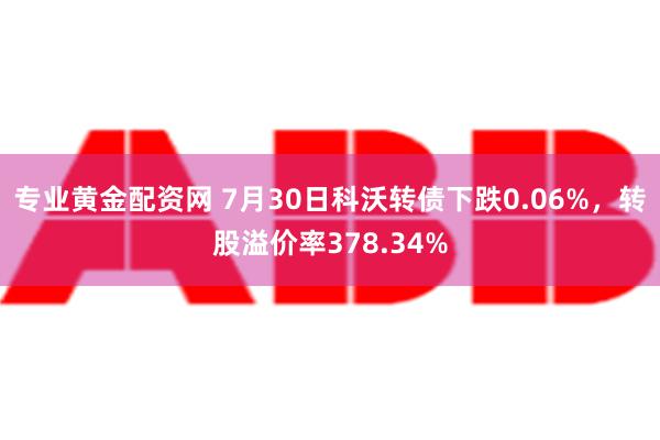 专业黄金配资网 7月30日科沃转债下跌0.06%，转股溢价率378.34%