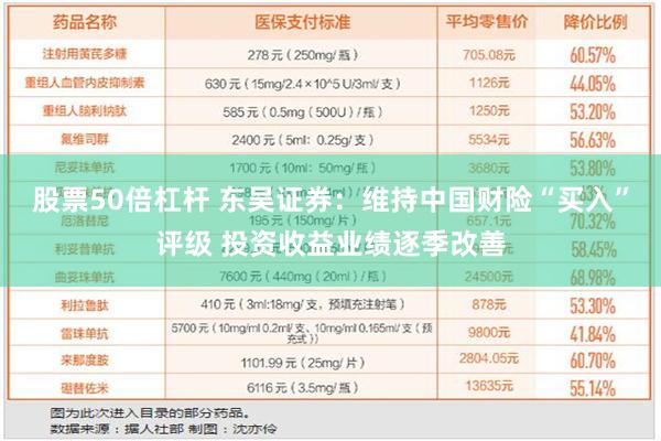 股票50倍杠杆 东吴证券：维持中国财险“买入”评级 投资收益业绩逐季改善